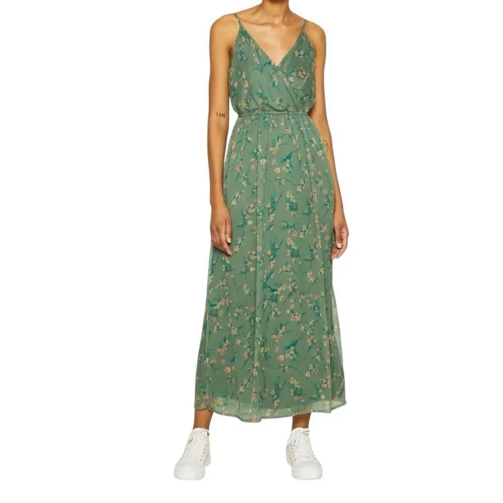 Vero Moda Floral Green Spaghetti Strap Bohemian Summer Midi Dress Sz XL